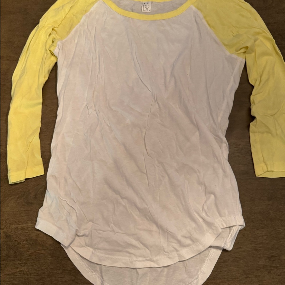 BP. by Nordstrom Pale Yellow & White Baseball Tee (3/4 Sleeve)